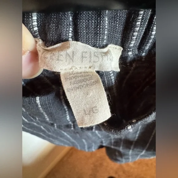 Eileen Fisher Organic Linen Pants LARGE Gray Striped Wide Leg BOHO High Rise - Picture 5 of 7